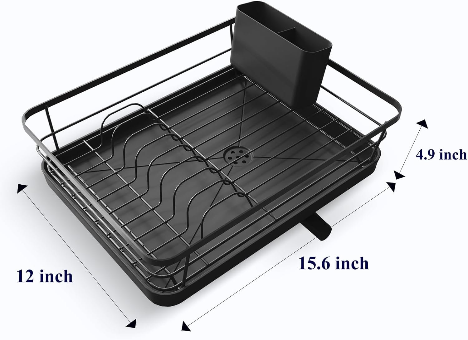 Kitsure Dish Drying Rack - Small Dish Racks for Kitchen Counter, Easy-to-Install Dish Rack with Adjustable Water Outlet, Stainless Steel Dish Drainers for Kitchen Counter, Black