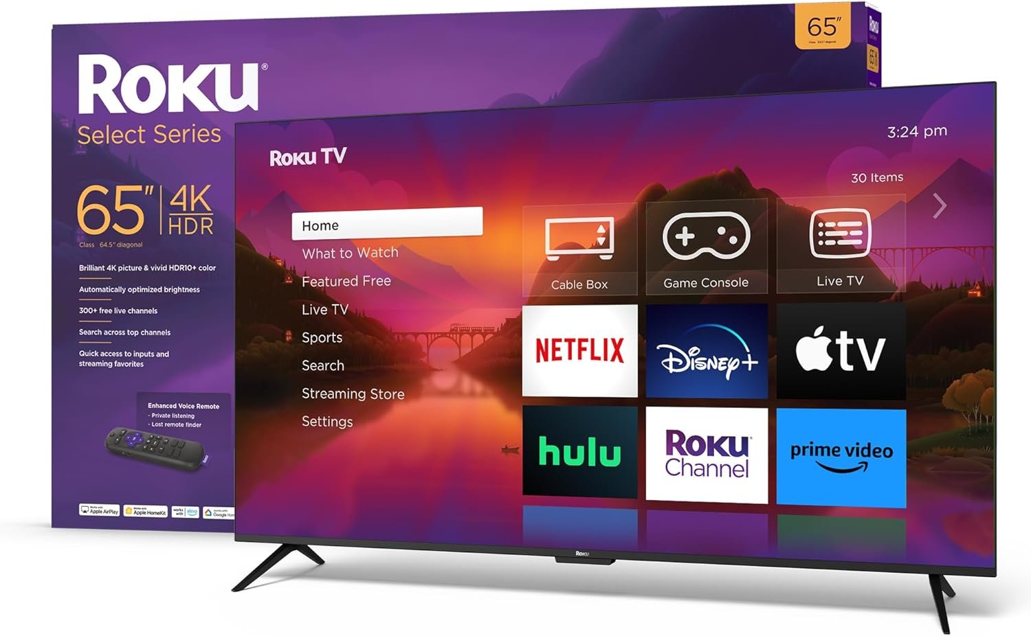 Roku 65" Select Series 4K HDR Smart RokuTV with Enhanced Voice Remote, Brilliant 4K Picture, Automatic Brightness, and Seamless Streaming