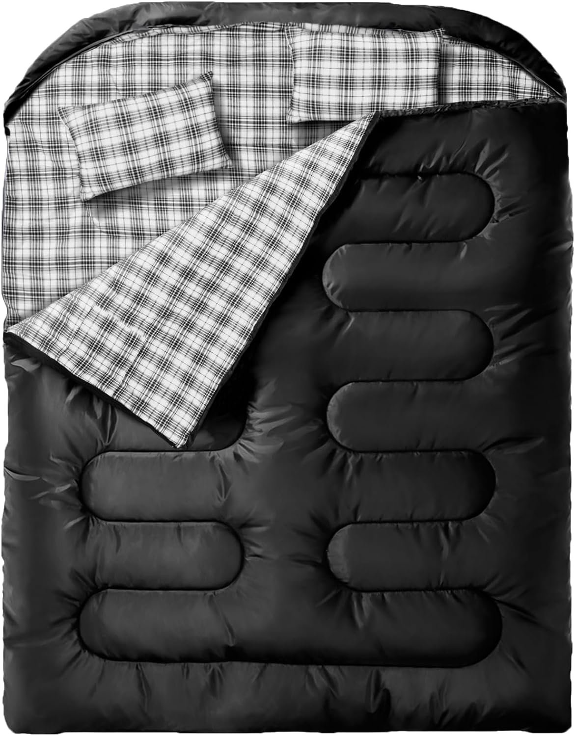 MEREZA Flannel Double Sleeping Bags for Adults, 2 Person Sleeping Bags for Mens Camping XL Queen Size Two Person Sleeping Bag for Cold Weather & Warm Waterproof with Compression Sack